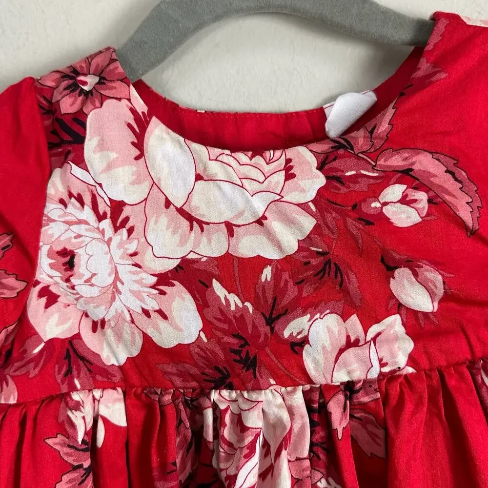 Baby Gap Empire Waist Red Floral Dress Girls 12-18 Months Toddler